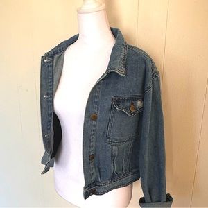 Cropped distressed denim jacket. Size M. Worn once.